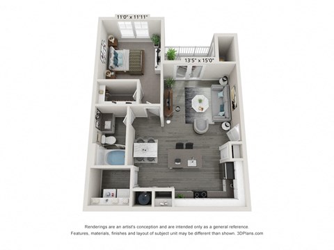 1 Bedroom 1 Bathroom floor plan Hawthorne Waterstone